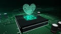 CPU on board with heart hologram