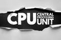CPU Central Processing Unit text on torn paper background. Core of computer operations, processor chip, and essential digital Royalty Free Stock Photo