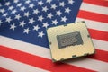 CPU (central processing unit) on United states of America flag. Royalty Free Stock Photo