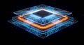 CPU chip floating on neon cyber circuit layers Royalty Free Stock Photo