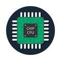 Cpu chip. Icon of microchip. Semiconductor icon. Processor of computer. Illustration for technology, hardware and memory.