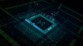 CPU Chip on Motherboard - abstract 3D render of a computer processor chip on a circuit board with microchips and other computer Royalty Free Stock Photo