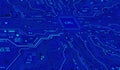 CPU Chip on Motherboard.Futuristic microchip processor. Royalty Free Stock Photo