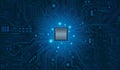 CPU Chip on Motherboard.Futuristic microchip processor. Royalty Free Stock Photo