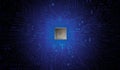 CPU Chip on Motherboard.Futuristic microchip processor. Royalty Free Stock Photo