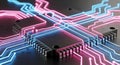 CPU Chip Neon Glow Futuristic Technology, AI, Processing Power Royalty Free Stock Photo