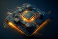 CPU chips circuit board, processor and microchips inside computer, generative AI