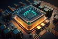 CPU chips circuit board, processor and microchips inside computer, generative AI