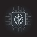 cpu computer outline chip sign icon with brain Royalty Free Stock Photo