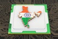 CPU computer processor unit with flag of India, 3D rendering Royalty Free Stock Photo