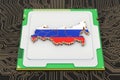 CPU computer processor unit with flag of Russia, 3D rendering Royalty Free Stock Photo