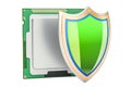 CPU computer processor unit with shield. Security and protection