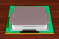 CPU computer processor unit on the wooden table. 3D rendering Royalty Free Stock Photo