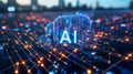 Artificial intelligence technology in electronic chip board. Hardware tech conceptual background.AI Generated