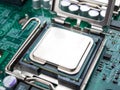 CPU connector on the circuit motherboard with pressure contacts for connecting a silicon microprocessor, CPU selection during comp