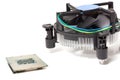 Cpu cooler and processor on white Royalty Free Stock Photo