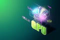 CPU, GPU processor, new technologies fast information processing multithreading parallel information processing. Isometric image Royalty Free Stock Photo