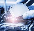 CPU in hand before installation into the motherboard Royalty Free Stock Photo