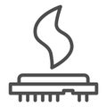 CPU heat line icon. Processor temperature, microchip overheating symbol, outline style pictogram on white background