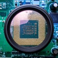 CPU Inspection - A Close Look at a Microchip Royalty Free Stock Photo