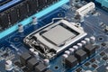 CPU installed on a motherboard, parts, components Royalty Free Stock Photo