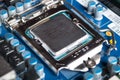 CPU Intel i5 on computer motherboard in socket Royalty Free Stock Photo