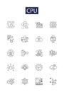 Cpu line vector icons and signs. CPU, Core, Central, Unit, Control, Clock, Computation, Chip outline vector illustration