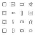 CPU microchip line icons set