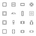 CPU microchip line icons set