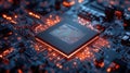 Cpu microchip processing data on a circuit board Royalty Free Stock Photo