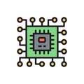 CPU microprocessor, computer chip flat color line icon. Royalty Free Stock Photo