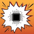 CPU Microprocessor illustration. Vector. Comics style icon on po