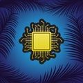 CPU Microprocessor illustration. Vector. Golden icon with black