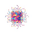 CPU Microprocessor illustration. Vector. Stained glass icon on w