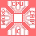 Cpu, Microprocessor, Microchip, Circuit board. Flat Icon. Symbol with text on red background. Vector Illustration. Royalty Free Stock Photo