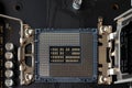 CPU pins on the motherboard. Open socket on a modern motherboard close-up Royalty Free Stock Photo