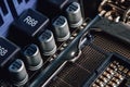 CPU power supply circuit on the motherboard, mosfets, solid-state capacitors, chokes, field-effect transistors Royalty Free Stock Photo