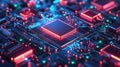 Cpu processing data on glowing circuit board Royalty Free Stock Photo