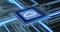 CPU processor chip with a cloud and network connection on a circuit board - 3d render Royalty Free Stock Photo