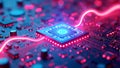 CPU processor microchip circuit board illustration created, neural network with glowing circuit patterns