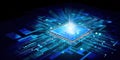 Cpu processor microchip generating data in digital circuit board Royalty Free Stock Photo