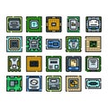 Cpu processor microprocessor computer chip technology icon set Royalty Free Stock Photo