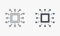 CPU Silhouette and Line Icon Set. Central Processing Unit, Electronic Circuit Symbol Collection. Micro Chip Board