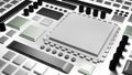 CPU in socket motherboard, simple, simplified grayscale model, shades of grey 3d rendering made from basic shapes. PC components