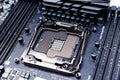 CPU socket on the motherboard. Toned image Royalty Free Stock Photo