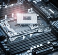 CPU socket and processor on the motherboard Royalty Free Stock Photo