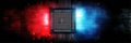 CPU Socket Shows Cracks and Glowing Red and Blue Lights With Striking Visual Effects in a Tech Environment Generative AI