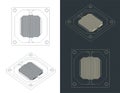 CPU water cooling block base blueprints Royalty Free Stock Photo