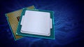 CPUs (central processing units) on blue background. 3D illustration