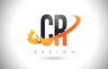 CR C R Letter Logo with Fire Flames Design and Orange Swoosh.